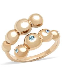 JCE3131-7 IP Rose Gold(Ion Plating) Stainless Steel Ring with Top Grade Crystal  in Sea Blue-7