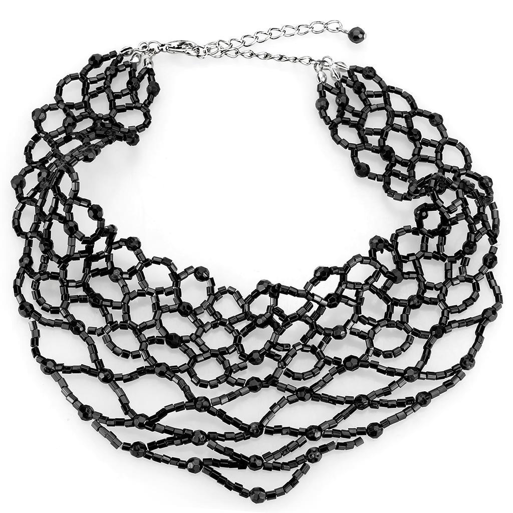 JCE4716-16 Rhodium Brass Necklace with Synthetic Synthetic Glass in Jet-16"
